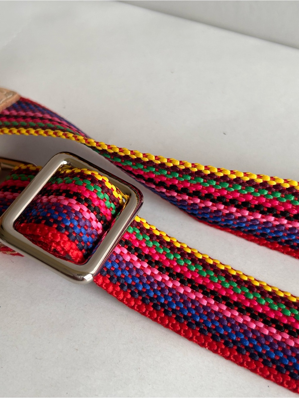 Consuela Rainbow Striped Adjustable Crossbody Strap with Tan Leather Ends - Picture 6 of 7